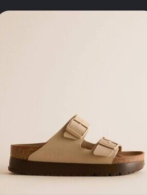 Birkenstock-Papillio Arizona Style Dual-Buckle Sandals - Beige and Black Shown